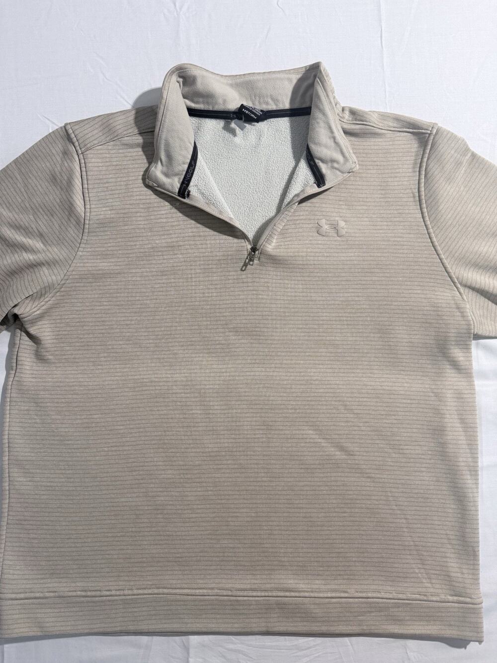 Under Armour Storm Golf 1/4 Zip Mock Neck Striped Pullover Beige Men's XXL